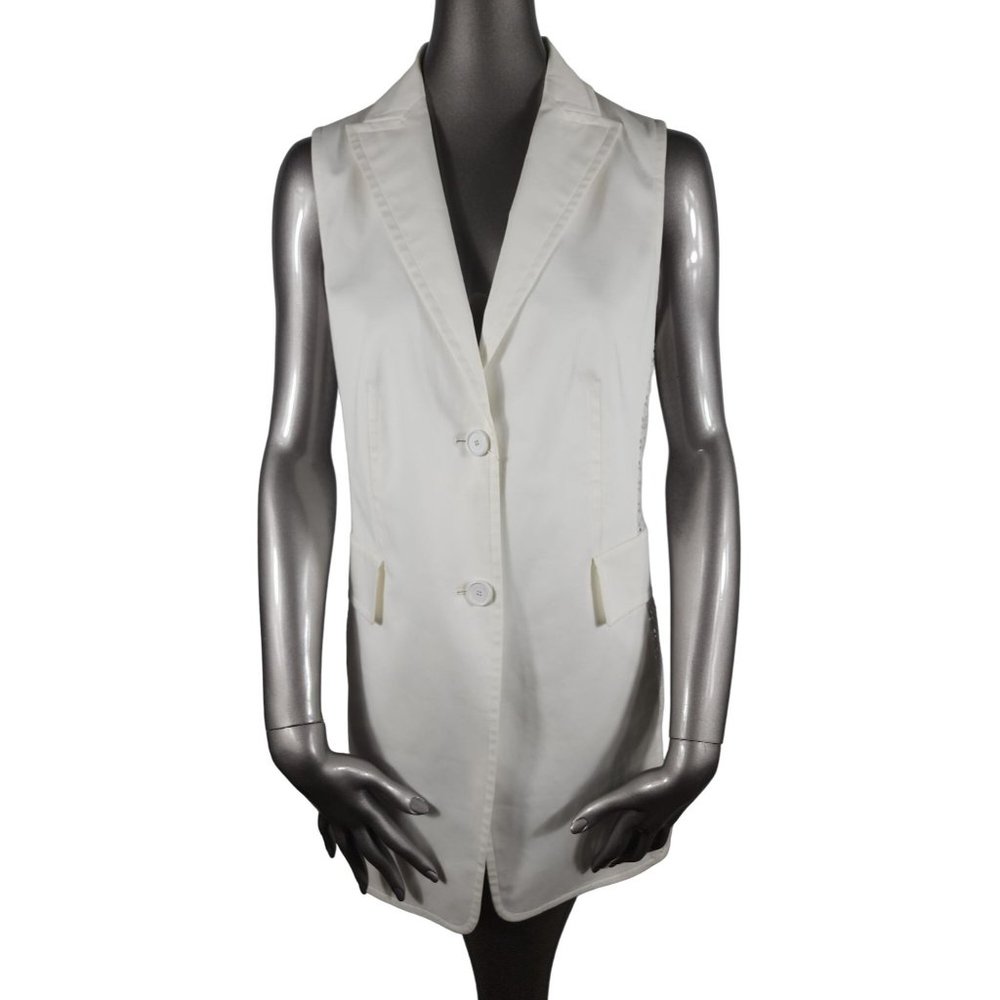 Akris Punto New NWT White Lace Back Button Vest Top 10